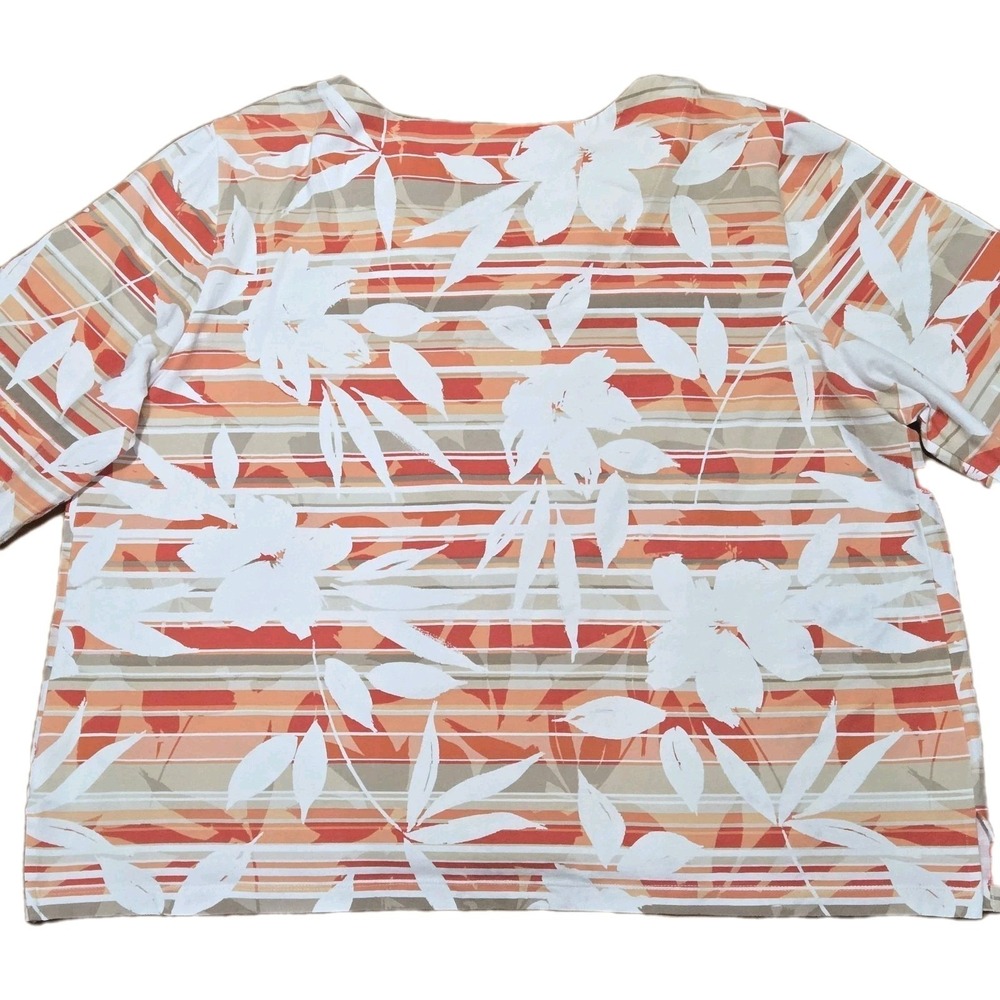 Alfred Dunner Woman Shirt Stretch Orange Stripe Floral Stud Fringe Collar Sz 2x - Picture 12 of 12